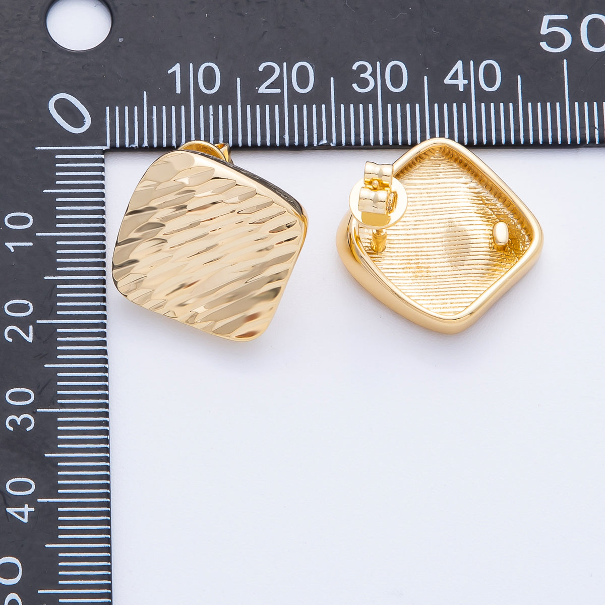 18K Gold Filled 22mm Elegant Rhombus Textured Stud Earrings | Earrings-020000
