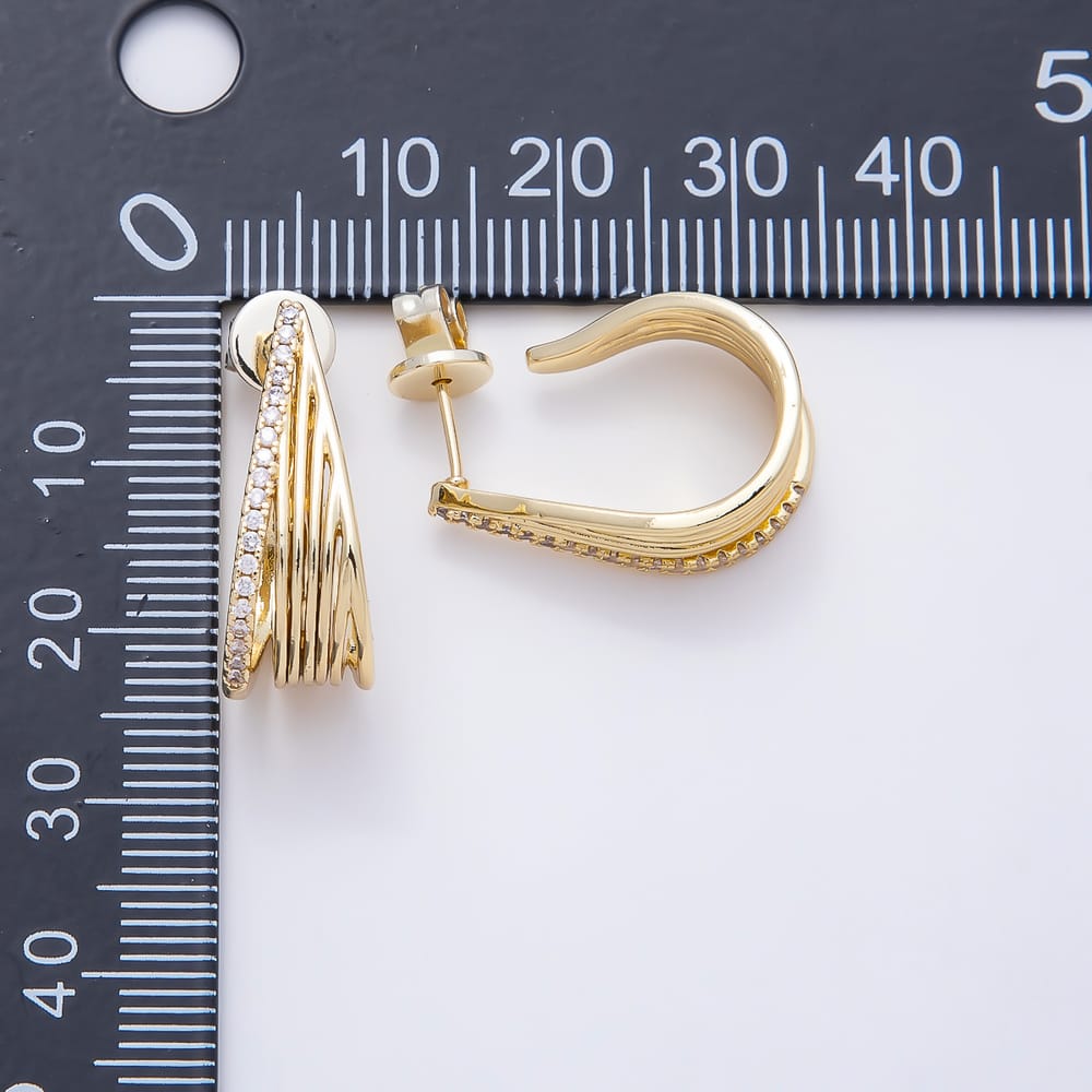 16K Gold Filled 22mm Micro Paved CZ Multi-Strand Teardrop U Shape Earrings| Earrings-00965