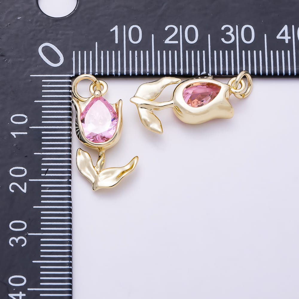 16K Gold Filled 21mm Colorful Pear Cut CZ Tulip Flower Charm | Charms-02159 - Charms-02161