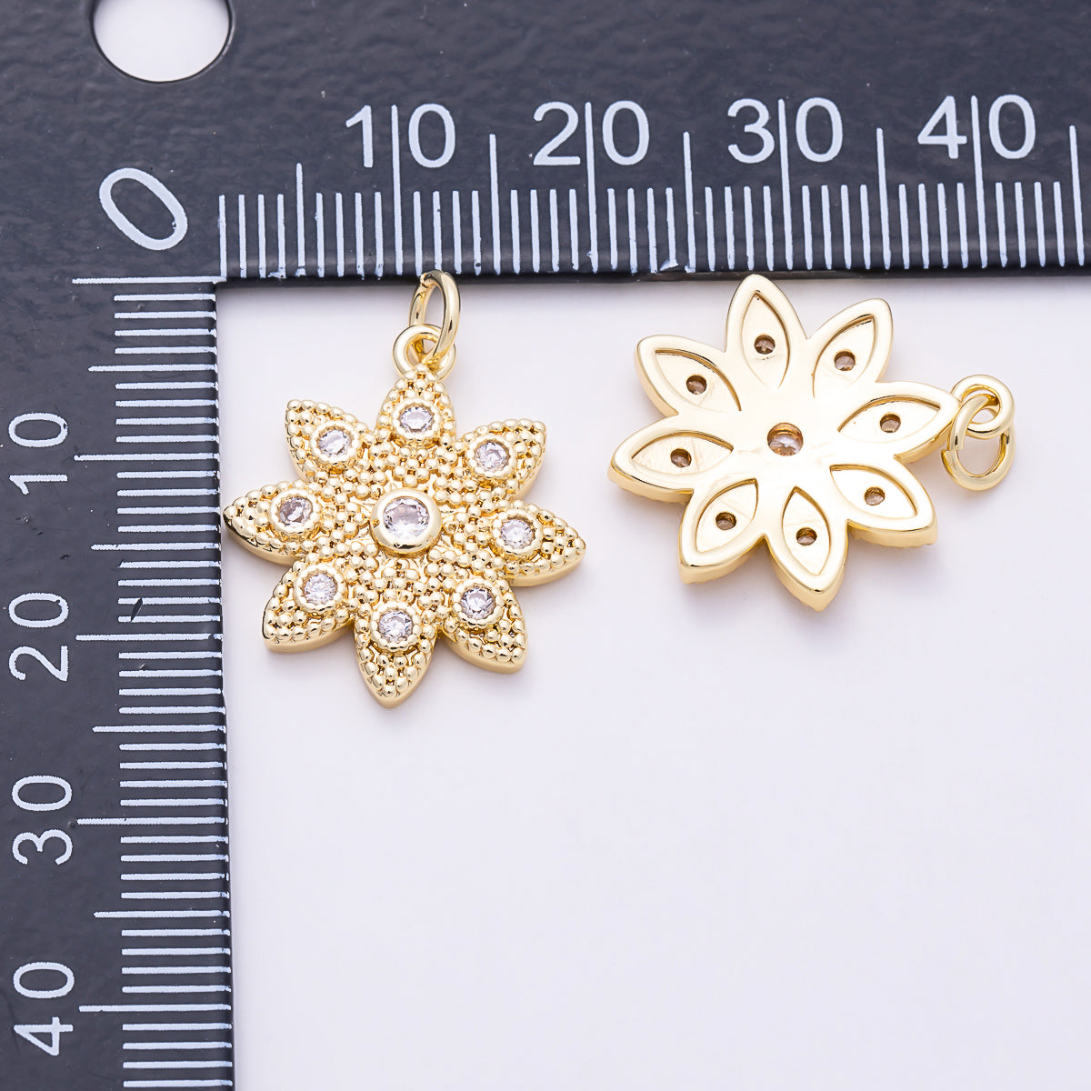 16K Gold Filled 21mm Clear Bohemian Lotus Starburst CZ Celestial Charm | Charms-02043 - Charms-02044