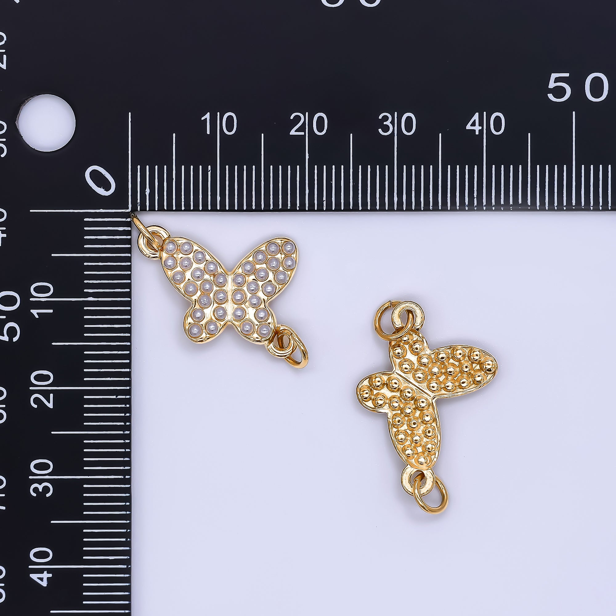 Gold Stainless Steel 22mm Shell Pearl Butterfly Mariposa Charm Connector | Y059