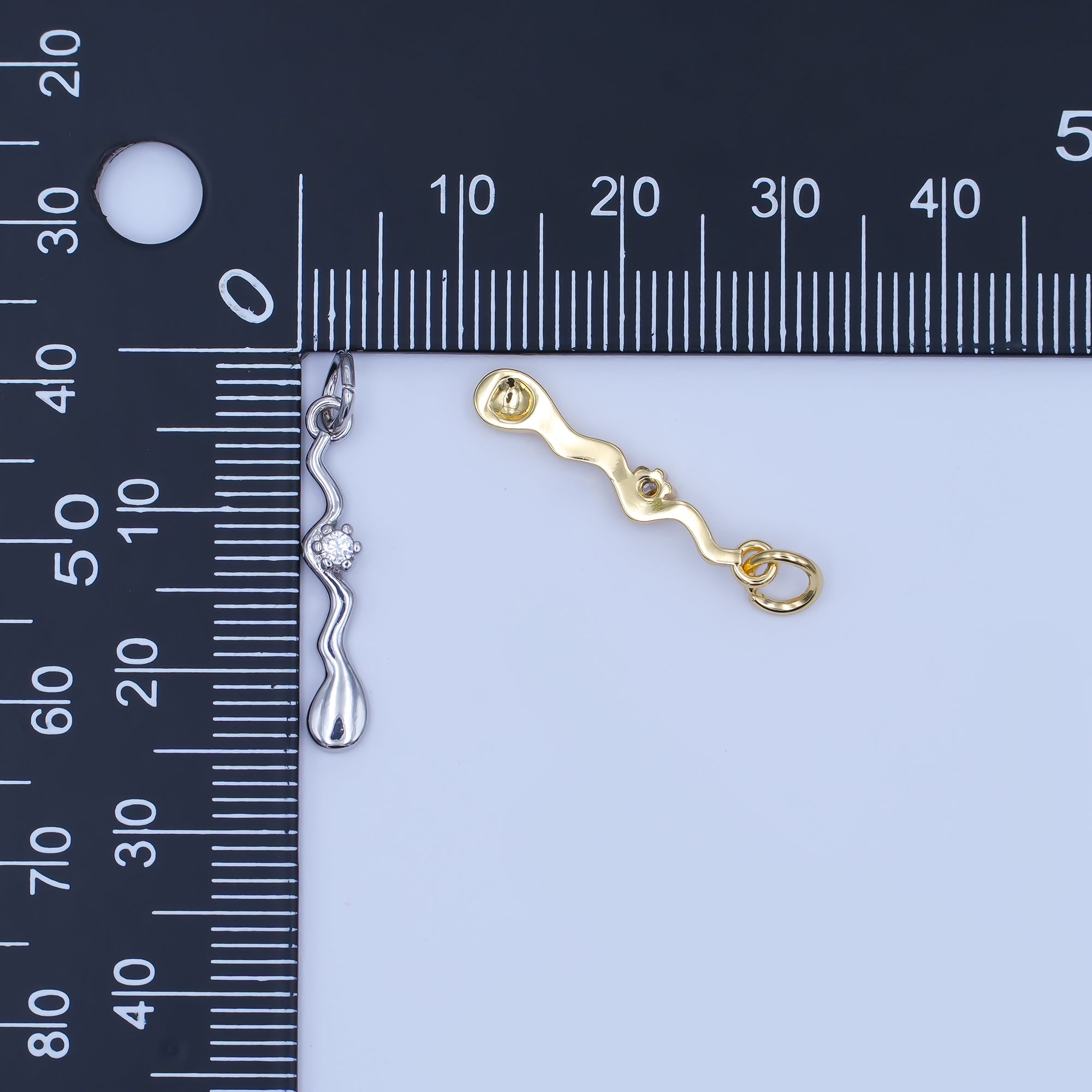 24K Gold Filled Round CZ Molten Wavy Charm in Gold & Silver | E256