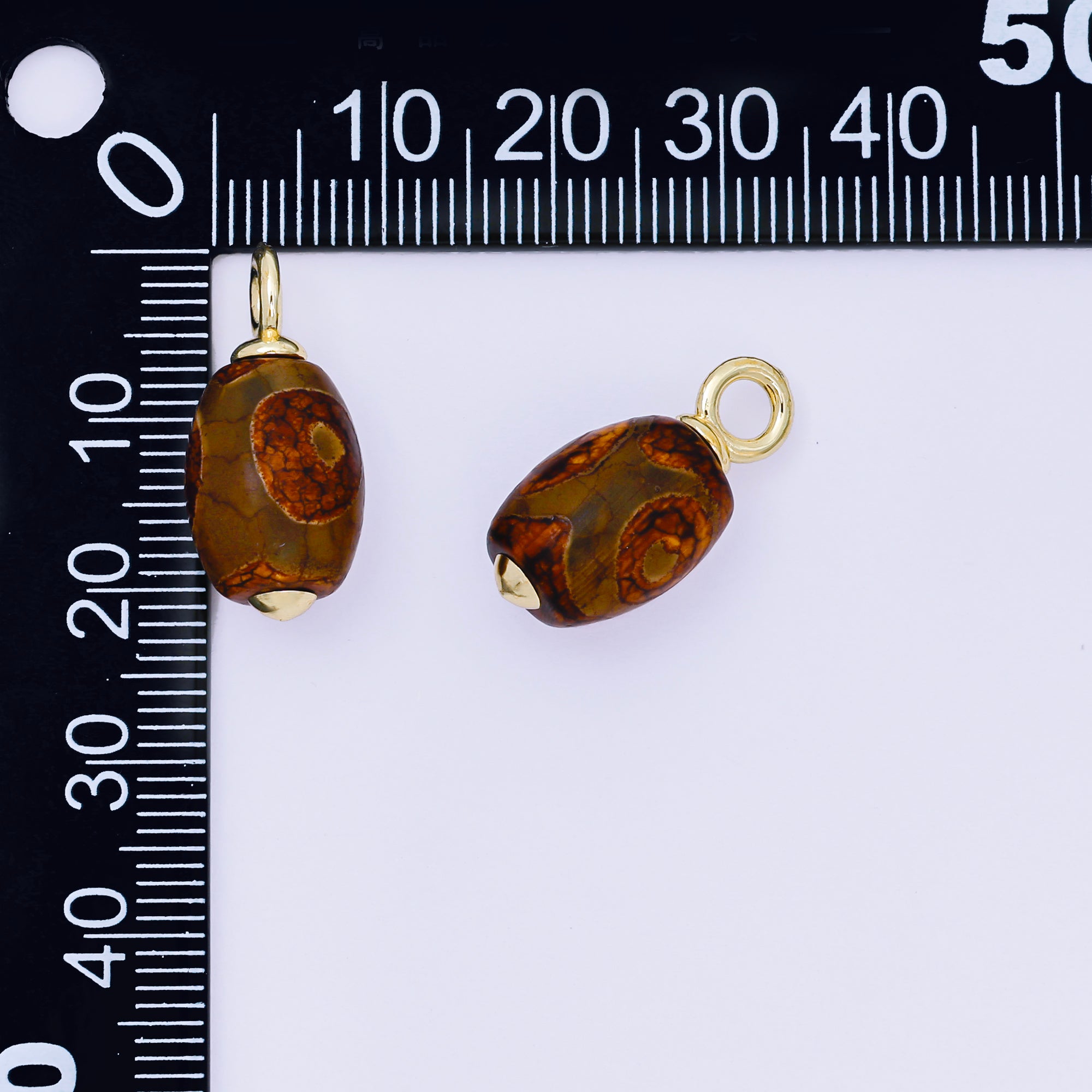 24K Gold Filled 22mm Brown Agate Gemstone Minimalist Oval Charm | AF1299
