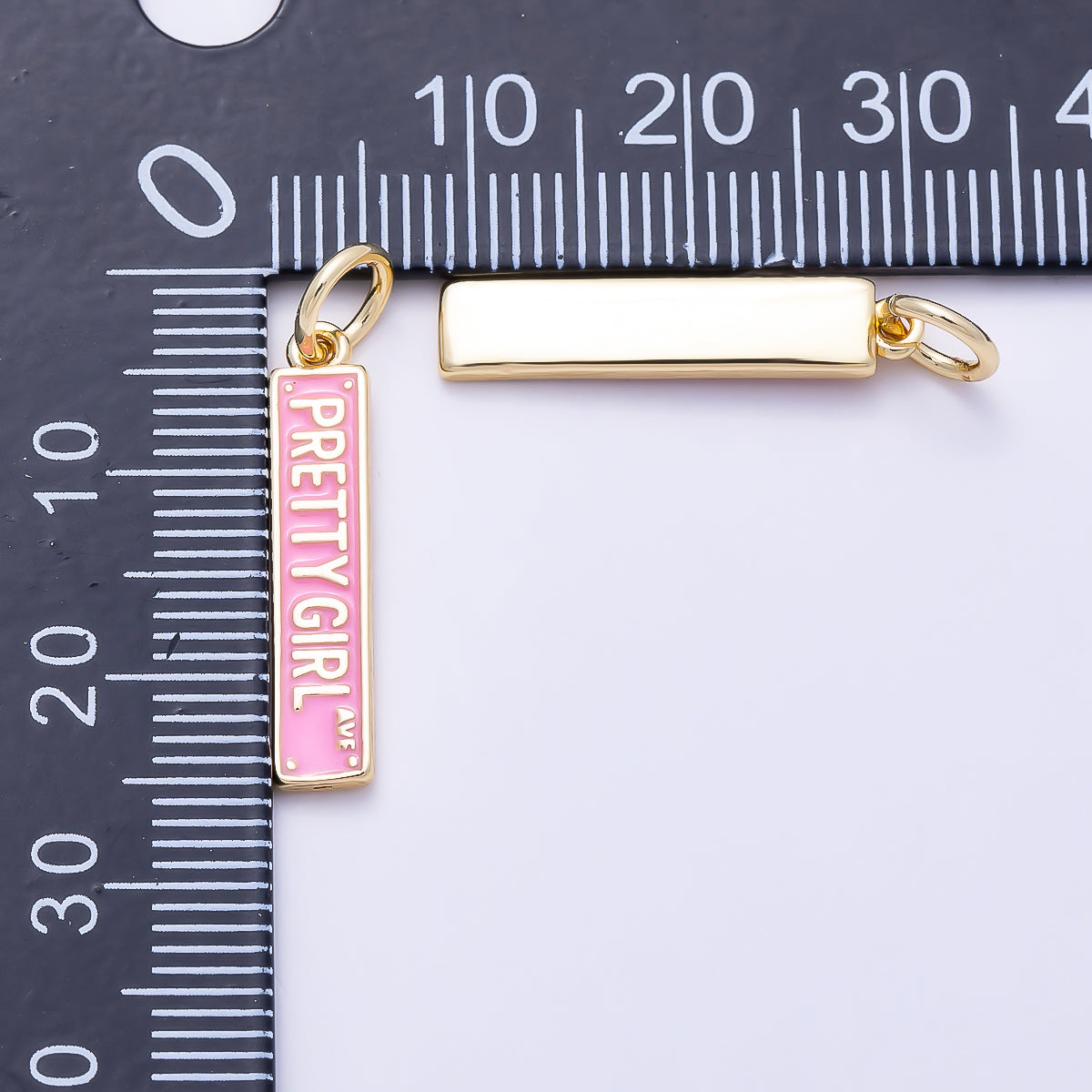 16K Gold Filled 22mm "Pretty Girl Ave" Pink Enamel Street Sign Charm | Charms-01505