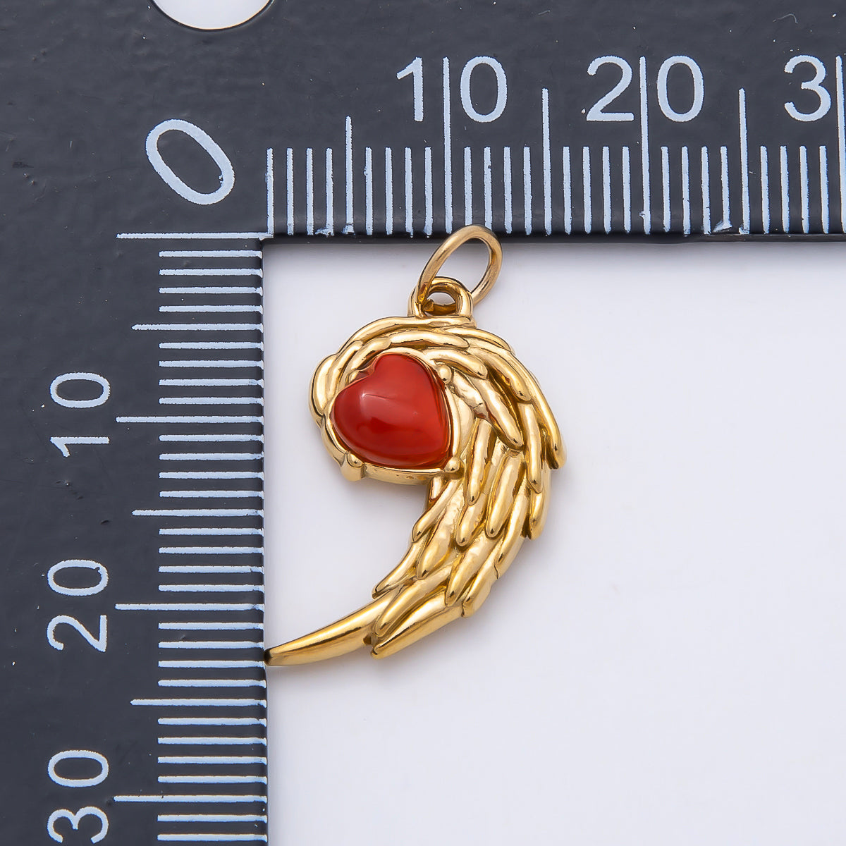 PVD Gold Stainless Steel 22mm Red, Green Heart Curved Angel Wing Charm | Charms-01125 Charms-00808