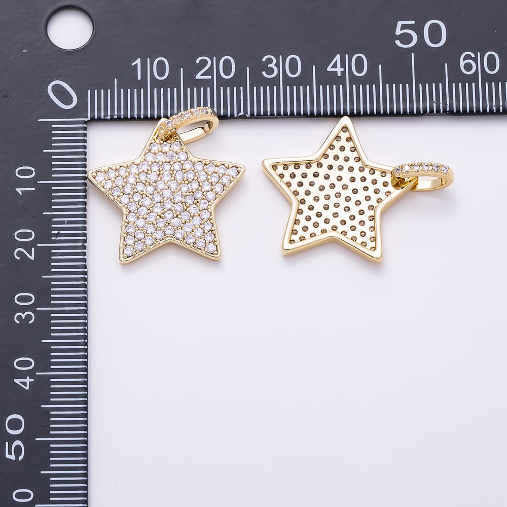 16K Gold Filled 22mm Micro Paved CZ Celestial Star Pendant | Charms-02192