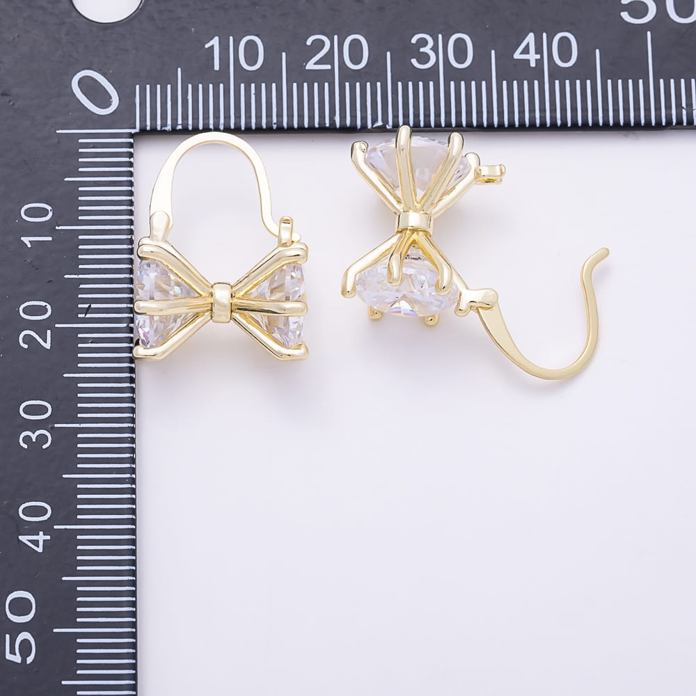 16K Gold Filled 22mm Double Round CZ Bowknot Leverback Earrings| Earrings-00937