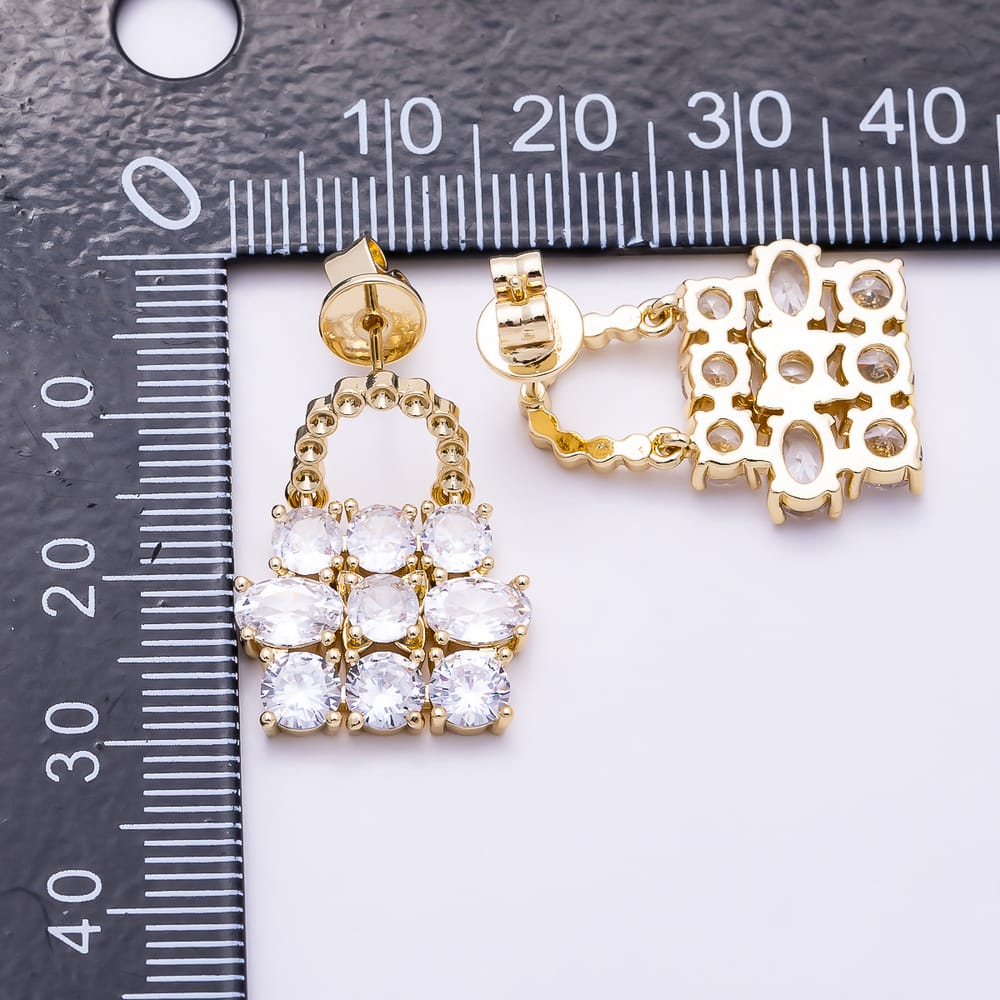 16K Gold Filled 22mm Clear Multi Cut CZ Luxury Handbag Stud Earrings| Earrings-00872 - Earrings-00873