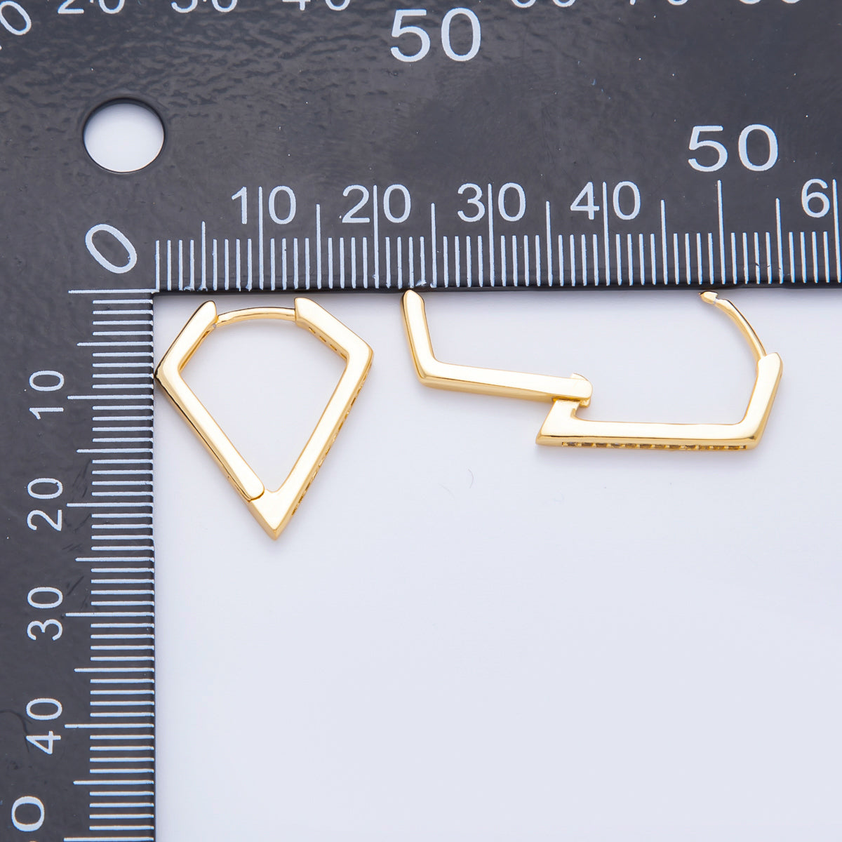 18K Gold Filled Micro Paved CZ Diamond-Shaped Geometrical Lever Back Hoops Earrings | AJ222