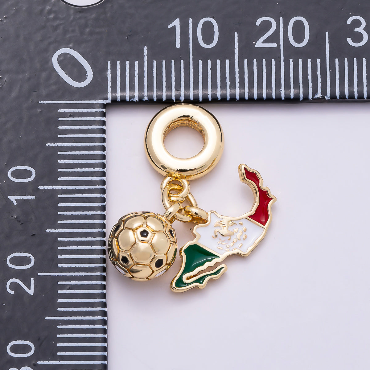 16K Gold Filled 29mm Map Flag & Soccer Ball Dual Dangle Rondelle Pendant Argentina Mexico | Charms-00957 - Charms-00958