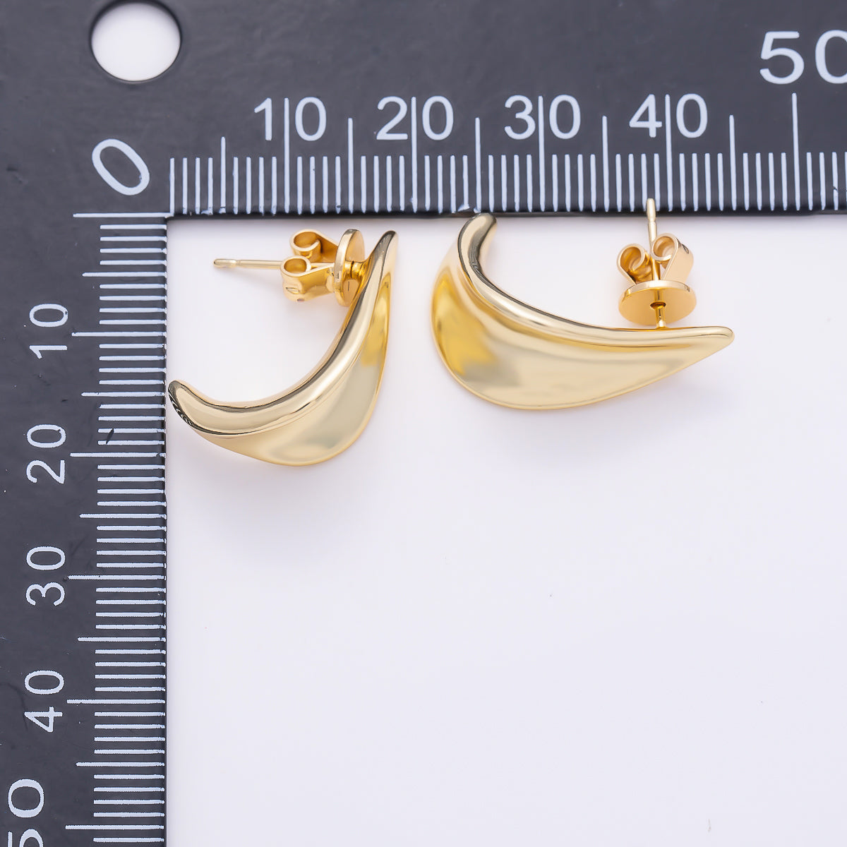 16K Gold Filled 23mm Curved Leaf Statement Stud Earrings | Earrings-00798
