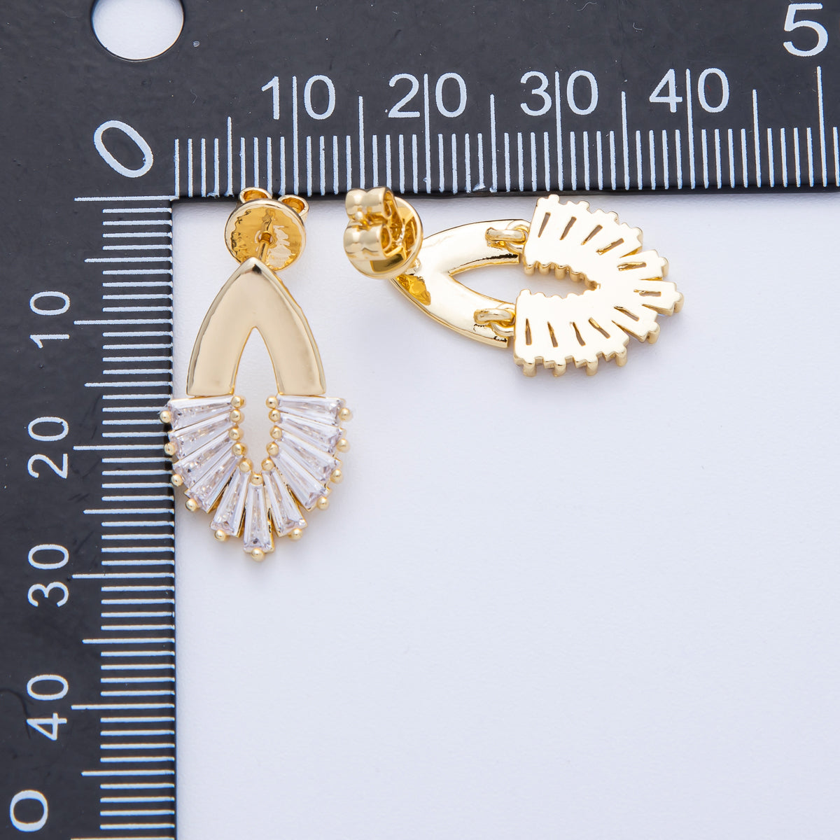 18K Gold Filled 23mm Open Baguette Navette Geometric Drop Stud Earrings | Q169