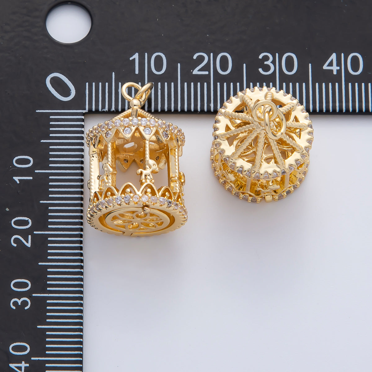 18K Gold Filled 3D Merry Go Round Carousel Carnival Horse 23mm Holiday Charm Pendant | AF1444