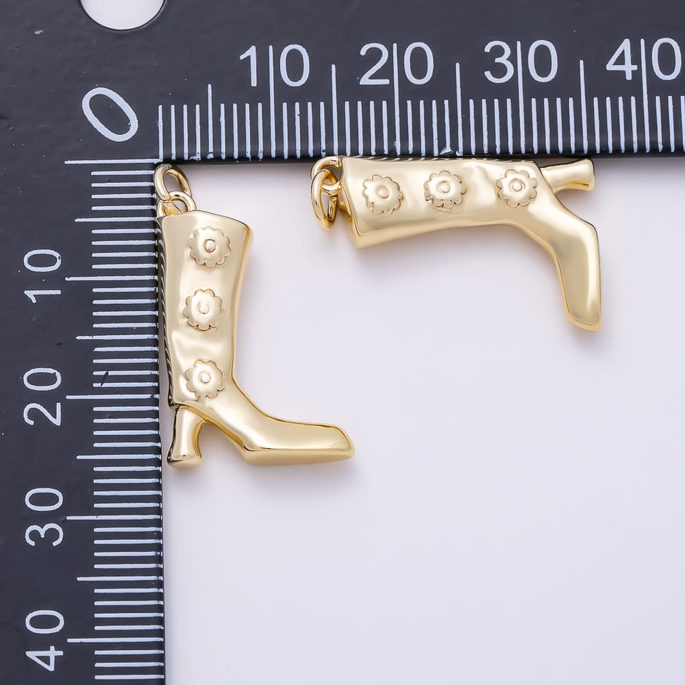 16K Gold Filled 23mm 3D High Heel Floral Boots Pendant | Charms-02134 - Charms-02135