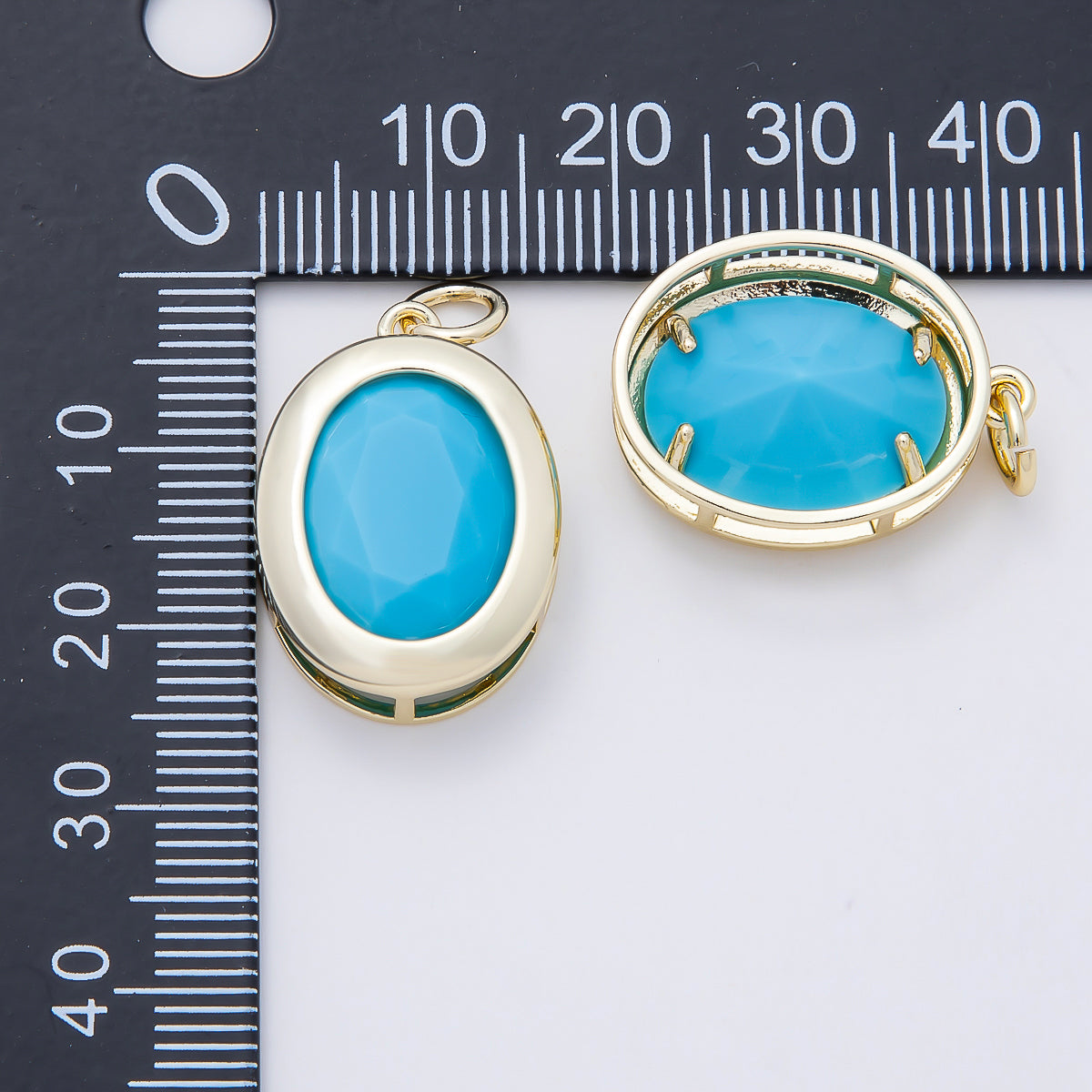 16K Gold Filled 23mm Clear, Turquoise Oval Bezel Charm | Charms-01100  Charms-01101