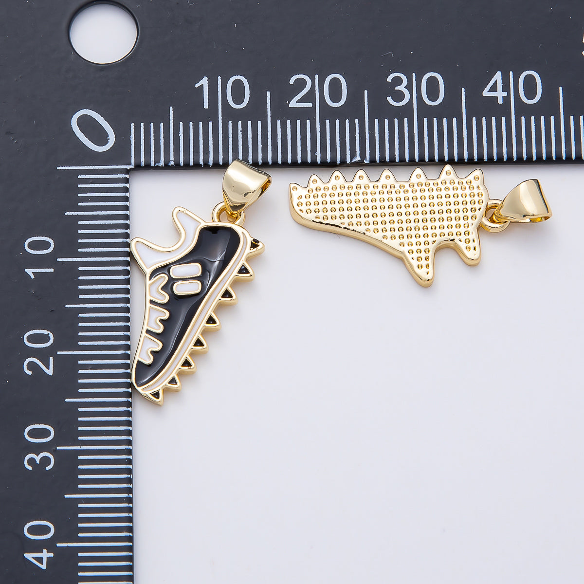 16K Gold Filled 23mm Black Enamel Soccer Football Shoes Pendant | Charms-01106