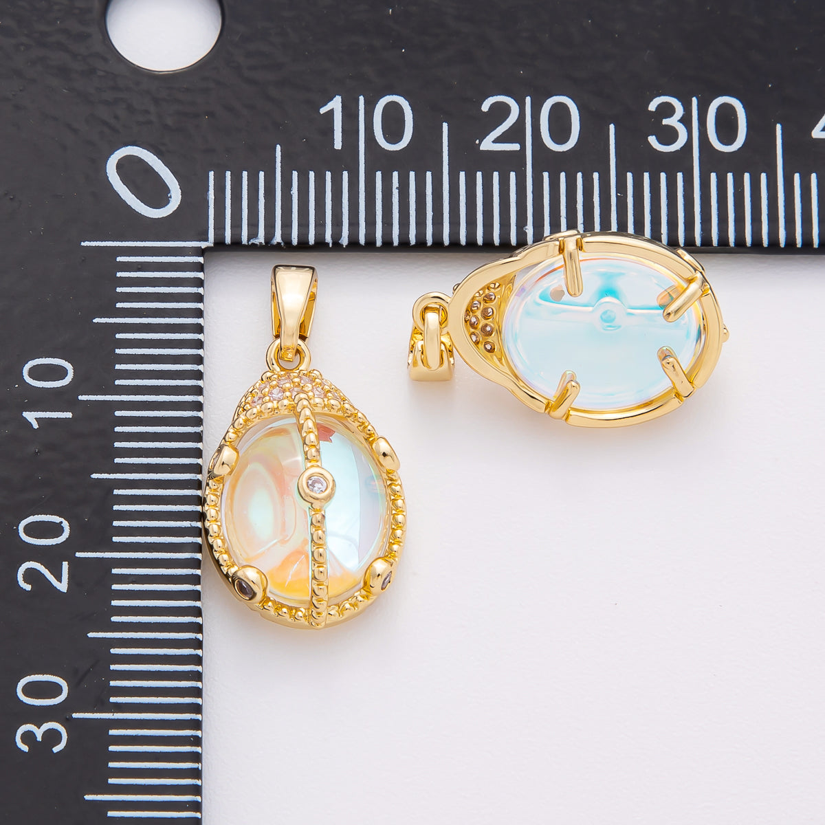 18K Gold Filled 23mm Micro Paved CZ Oval Egg Shaped Pendant | AF-A1140