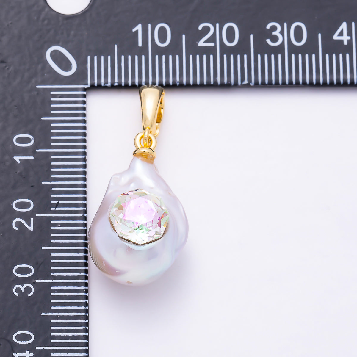 18K Gold Filled 23mm AB CZ Hexagon Baroque Freshwater Pearl Pendant | Charms-01588