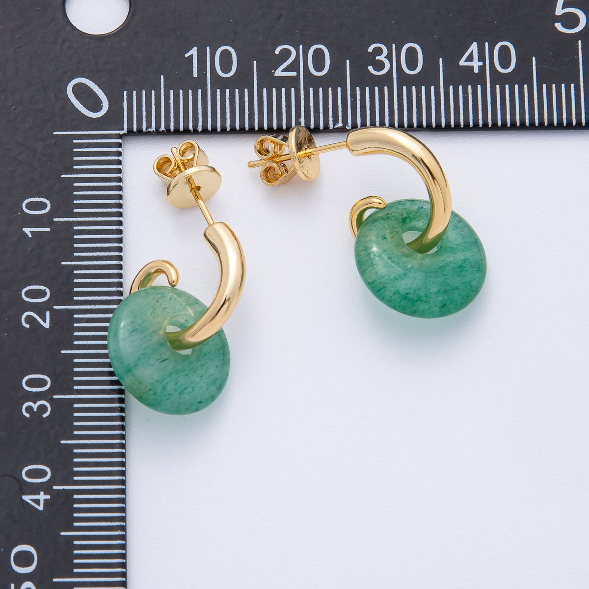 18K Gold Filled 15mm Natural Gemstone Curled C-Shaped Drop Hoop Earrings | AD1668 - AD1671