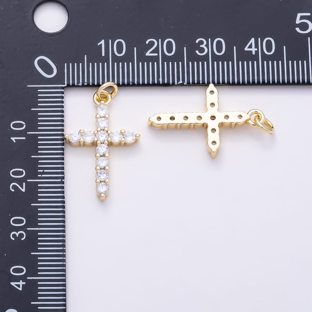 16K Gold Filled 23mm Clear Round CZ Religious Cross Charm in Gold & Silver | Charms-02278 Charms-02279