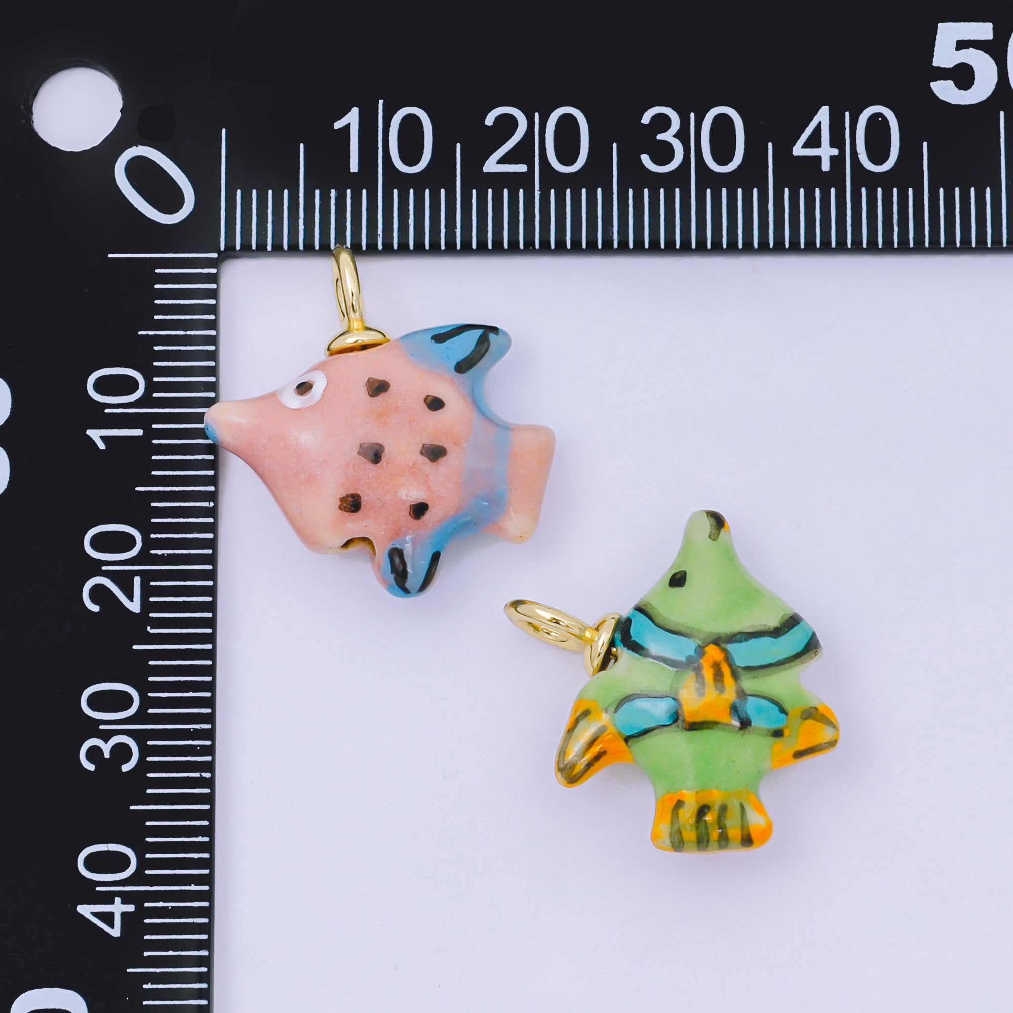 24K Gold Filled 23mm Handmade Ceramic Colorful Under the Sea Fish Animals Charm | AF1506 AF1508