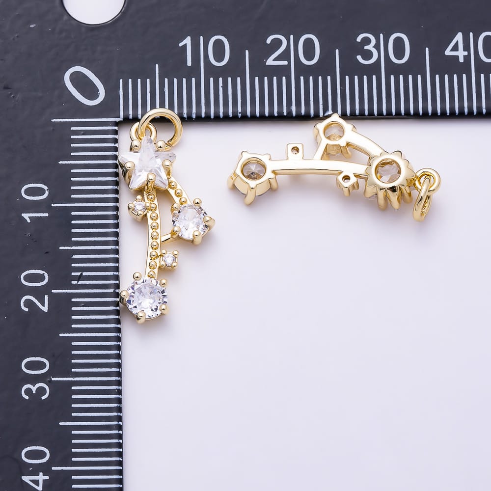 16K Gold Filled 23mm Celestial Shooting Star Clear CZ Cluster Charm | Charms-02166
