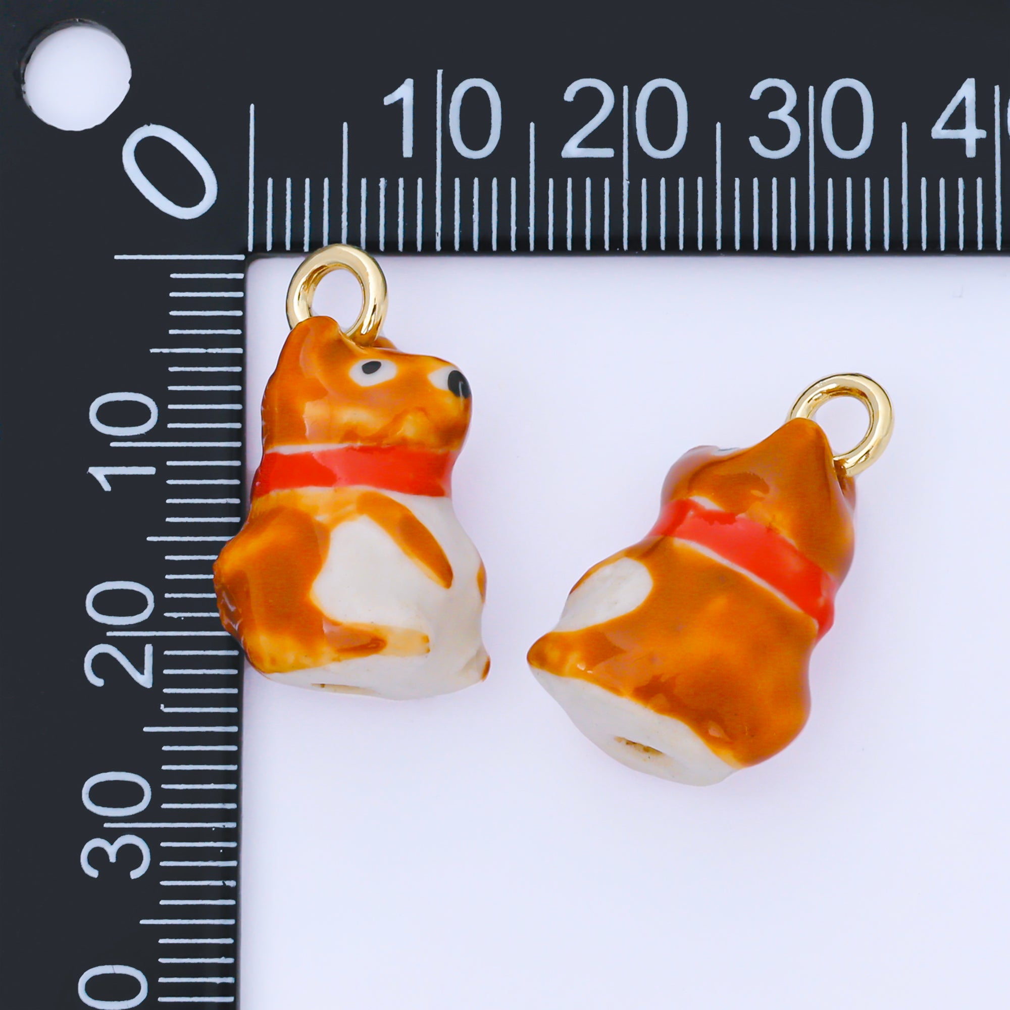 24K Gold Filled 21mm Handmade Ceramic Corgi Dog Animals Charm | AF1521