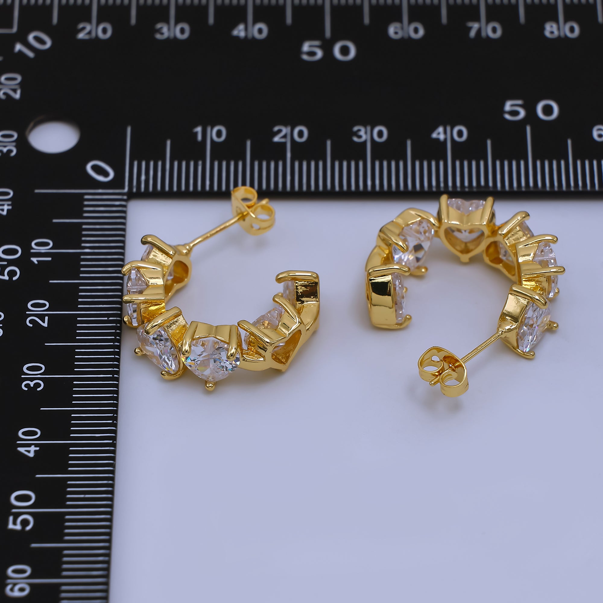 24K Gold Filled Heart-Shaped CZ Dainty C-Shaped Hoops Earrings | AJ-045