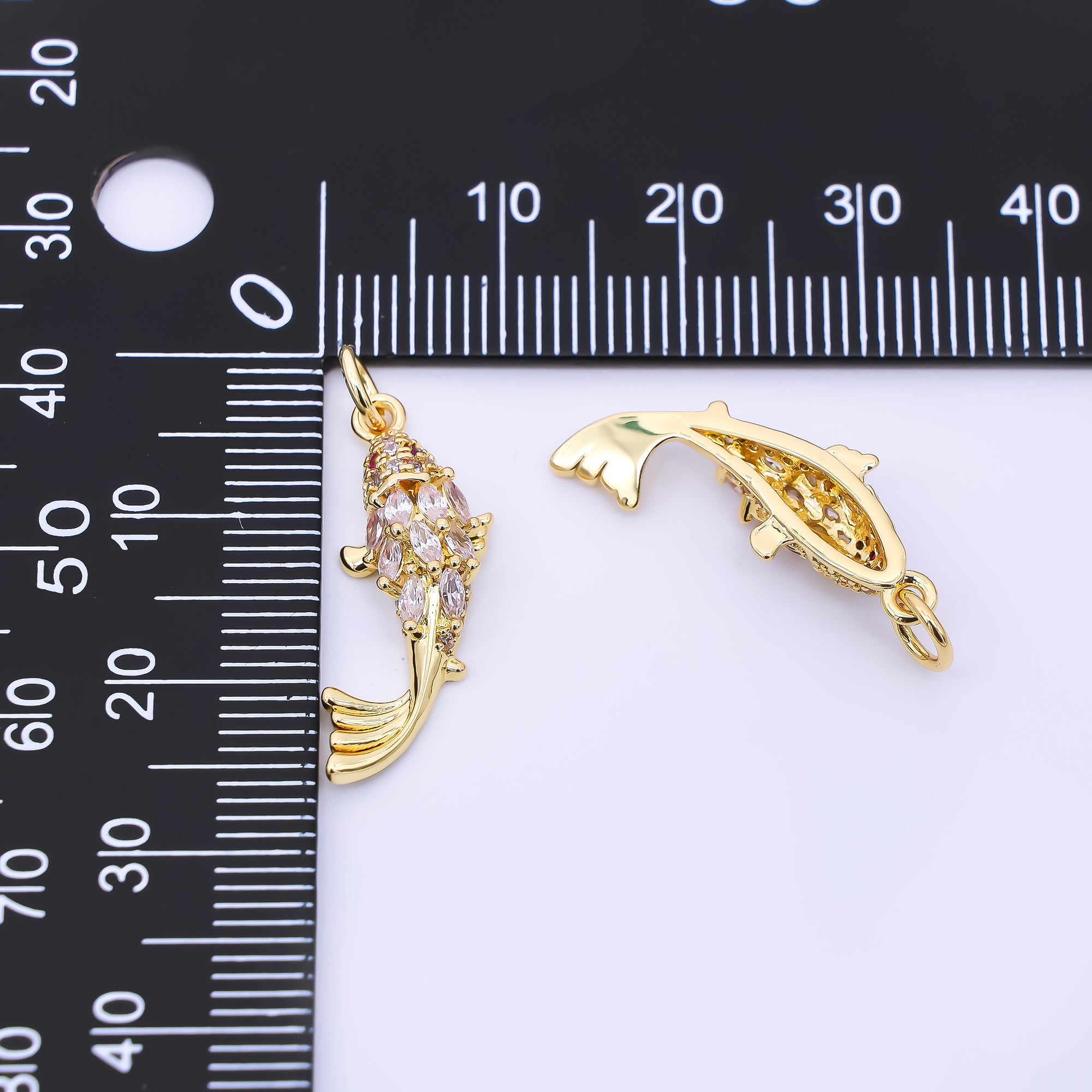 24K Gold Filled 23.5mm Red & Clear Marquise CZ Under the Sea Fish Animals Charm | AJ391