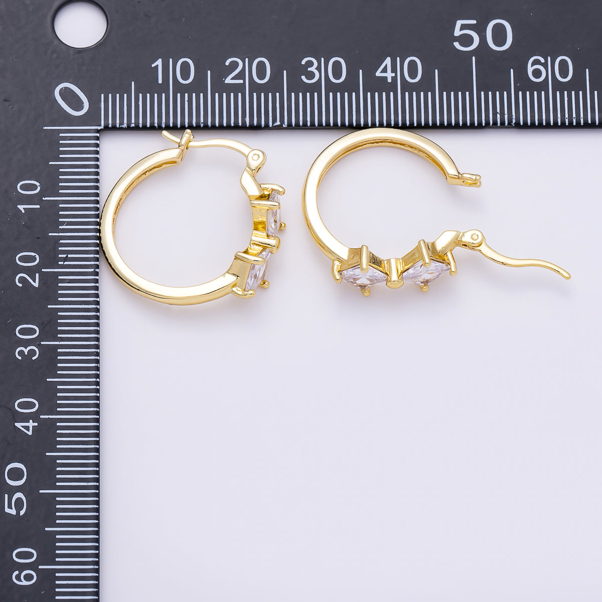 16K Gold Filled 24mm Clear Rhombus CZ Double Latch Hoop | Earrings-00709