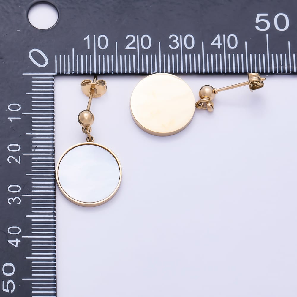 Stainless Steel 24mm Shell Pearl Round Ball Bezel Drop Stud Earrings | Earrings-01151