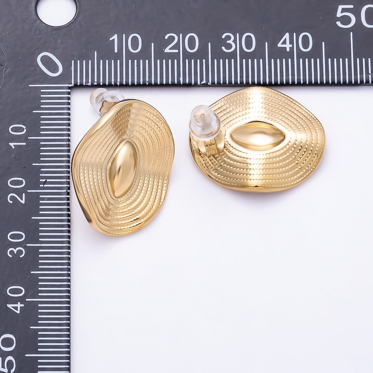 Stainless Steel 24mm Dotted Wave Geometric Oval Stud | Earrings-00726