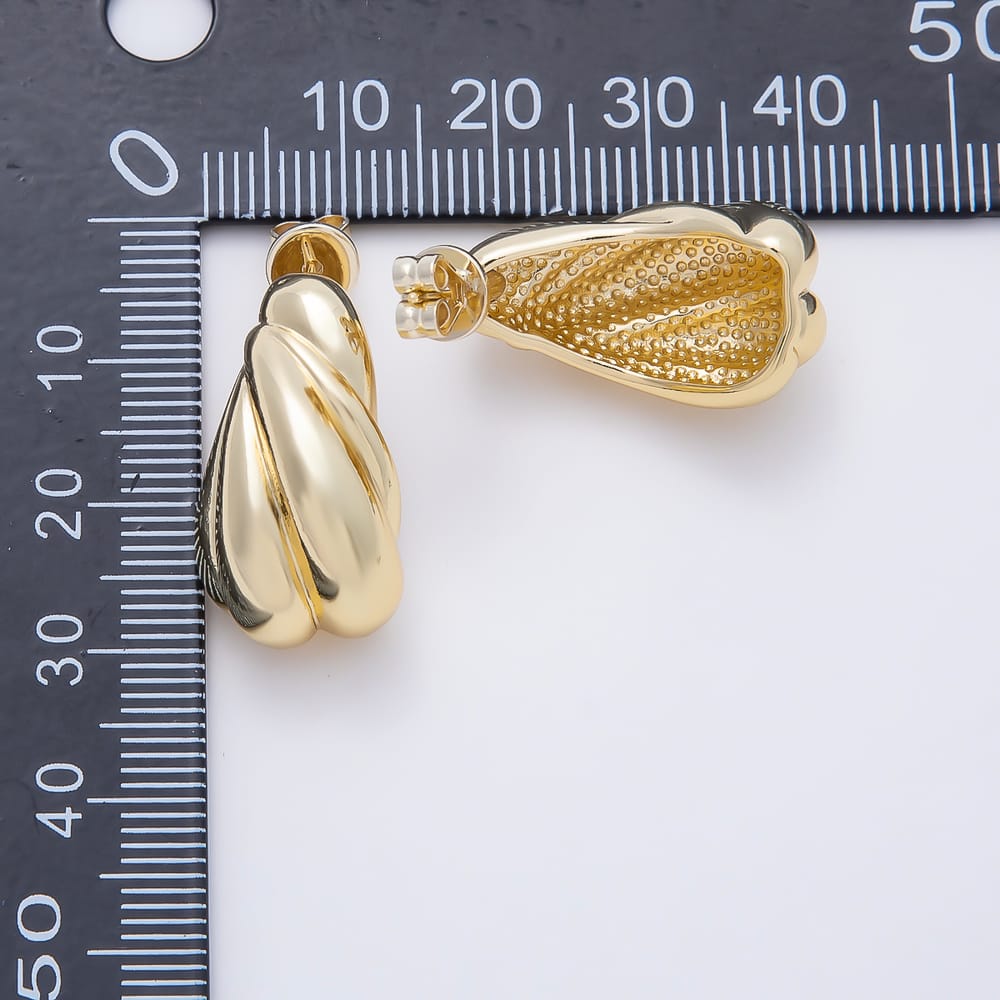 16K Gold Filled 24mm Chunky Tapered Fluted Teardrop C-Hoop Earrings| Earrings-00817