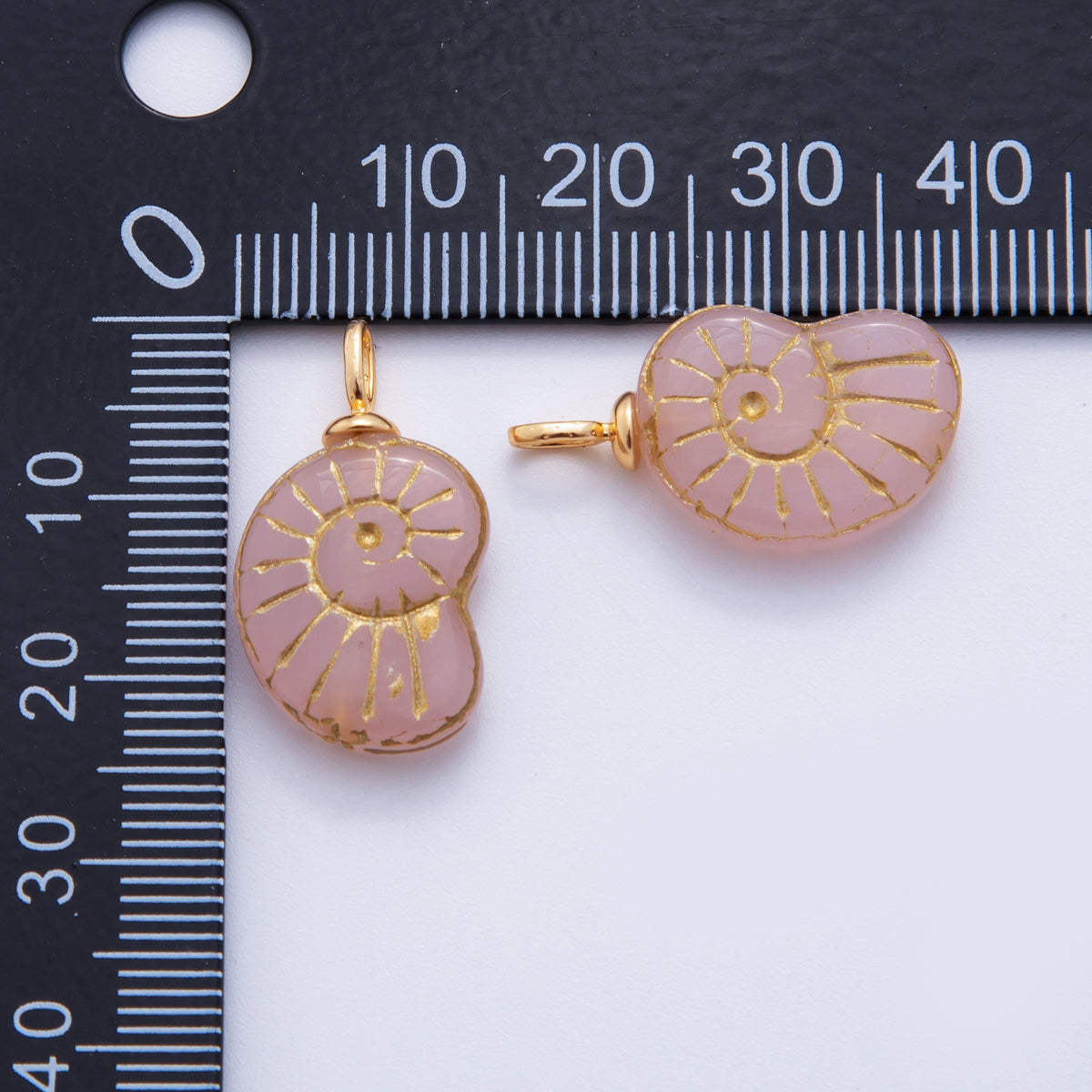 18K Gold Filled 24mm Baby Pink Enamel Sea Shell Charm | AF292