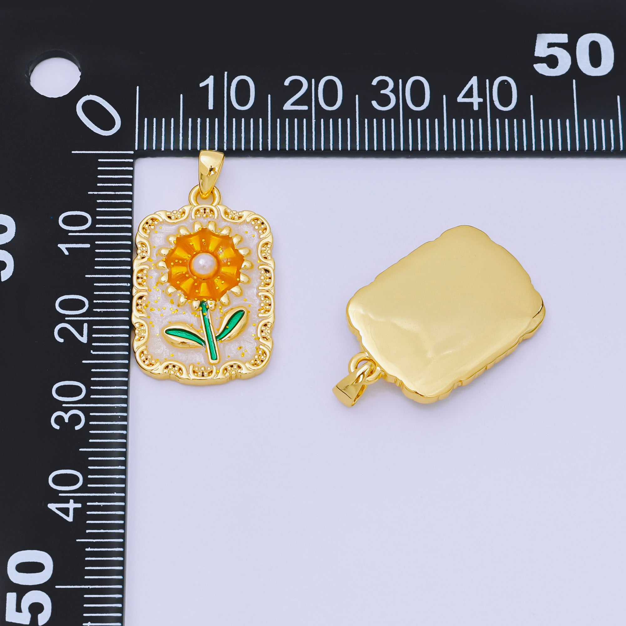 24K Gold Filled 24mm Enamel Art Sunflower Medallion Pendant | AA-1603