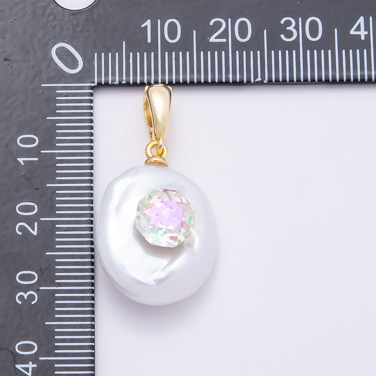 18K Gold Filled 24mm Round, Hexagon CZ Baroque White Freshwater Pearl Pendant | Charms-00941 Charms-00942