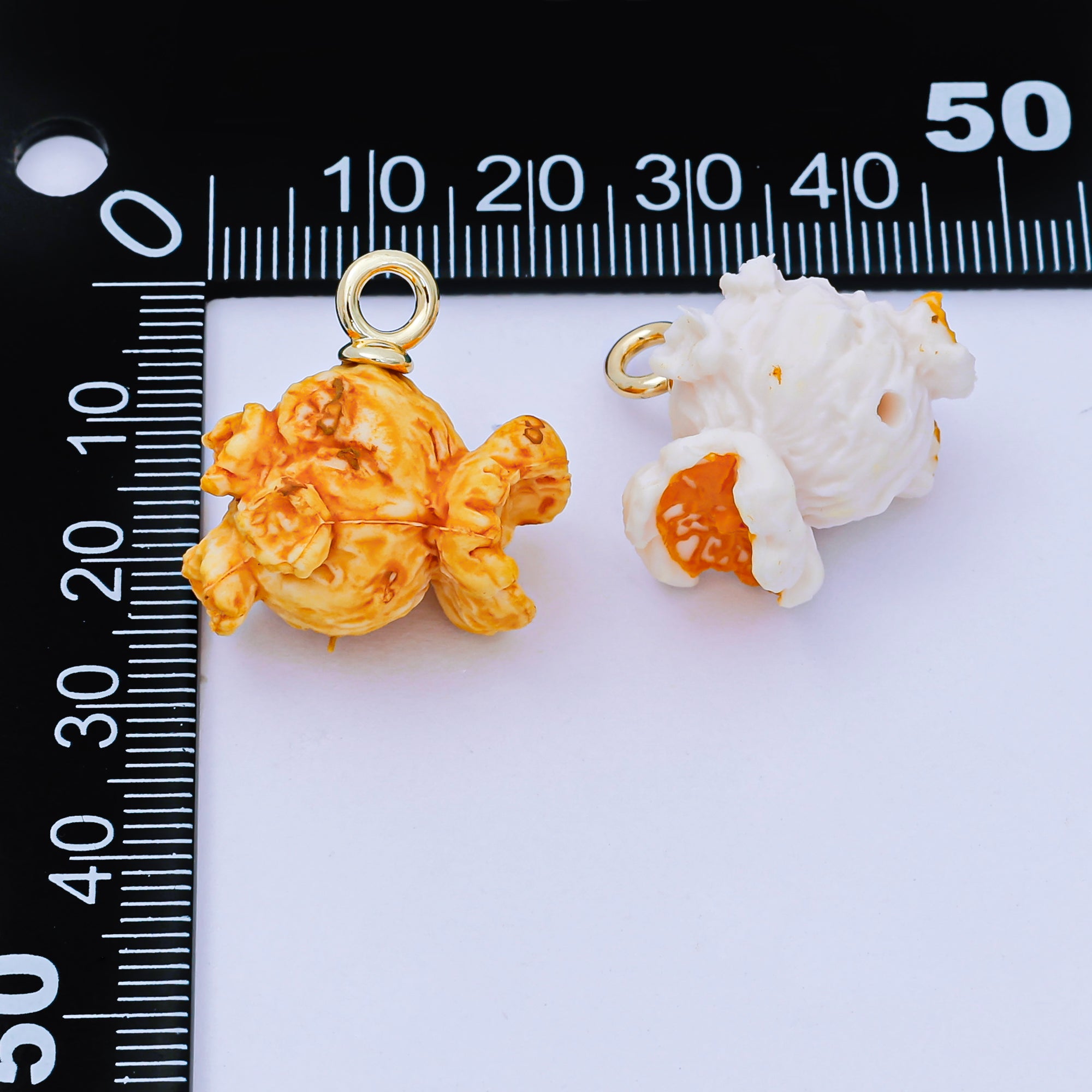 24K Gold Filled 24mm Resin Art 3D Popcorn Snack Movie Charm in Yellow & White | AH-649 AH-650