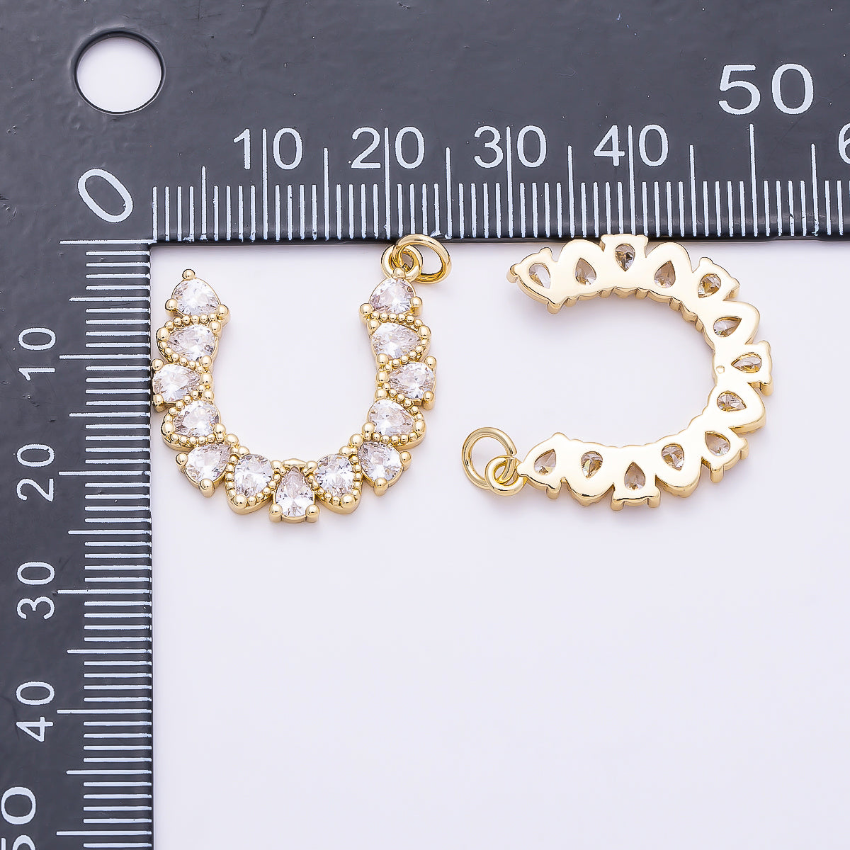 16K Gold Filled 24mm Clear CZ Teardrop Horseshoe Charm | Charms-01350