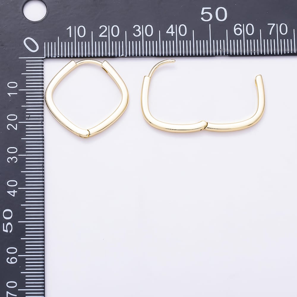 16K Gold Filled 25mm Plain Cushion Square Huggie Hoop Earrings | Earrings-00957 - Earrings-00958