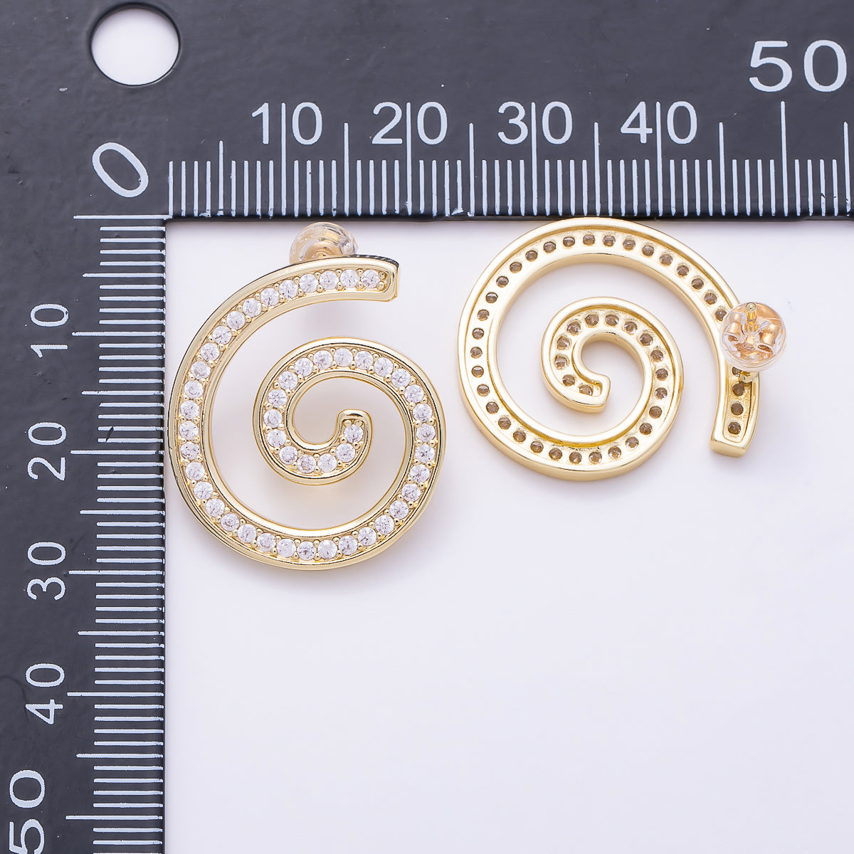 16K Gold Filled 24mm Micro Paved CZ Spiral Swirl Open Stud Earrings in Gold & Silver | Earrings-00858 - Earrings-00859