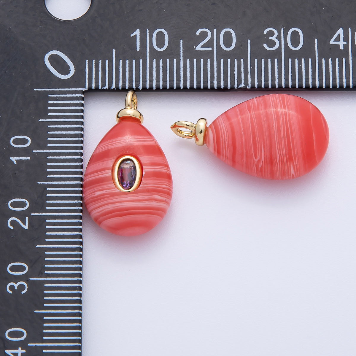 18K Gold Filled 23mm Purple CZ Flushed Teardrop Amethyst, Rhodochrosite Gemstone Drop Charm | AF1390 AF1391