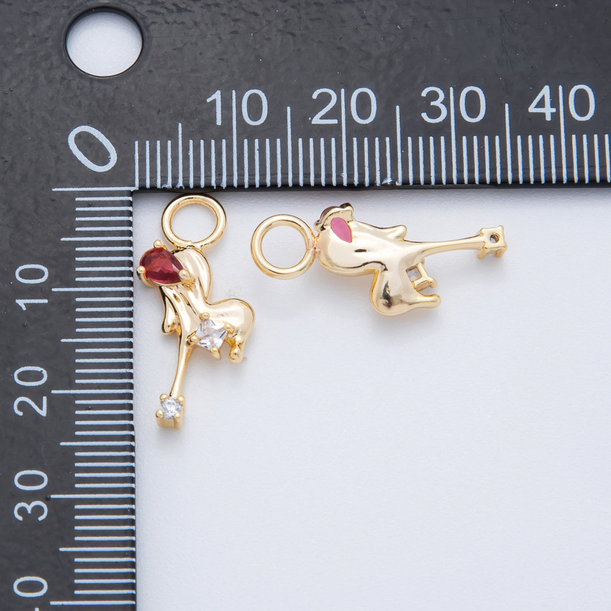 18K Gold Filled Red CZ Heart Molten Drip Add-On Drop Earring Charm | C489