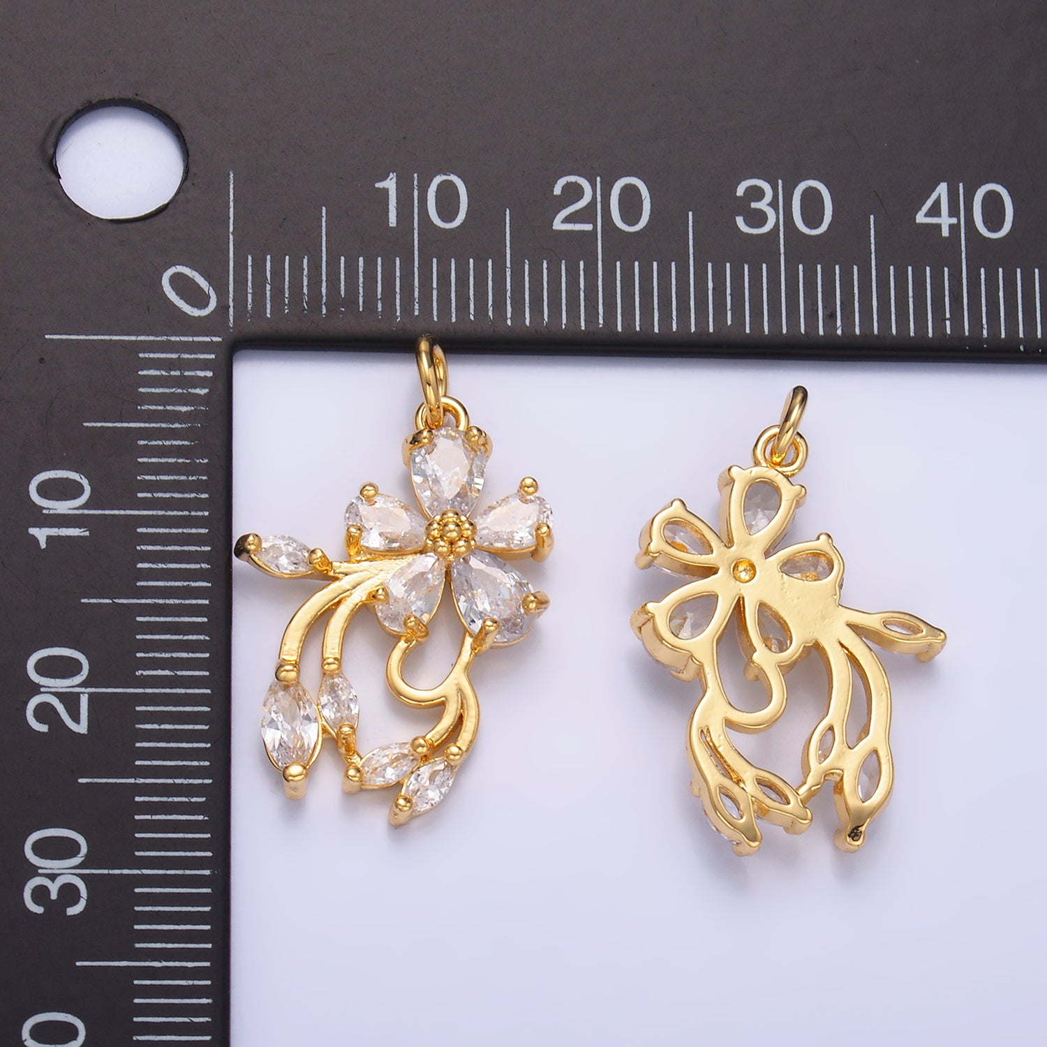 24K Gold Filled Clear CZ Flower Charm | M183