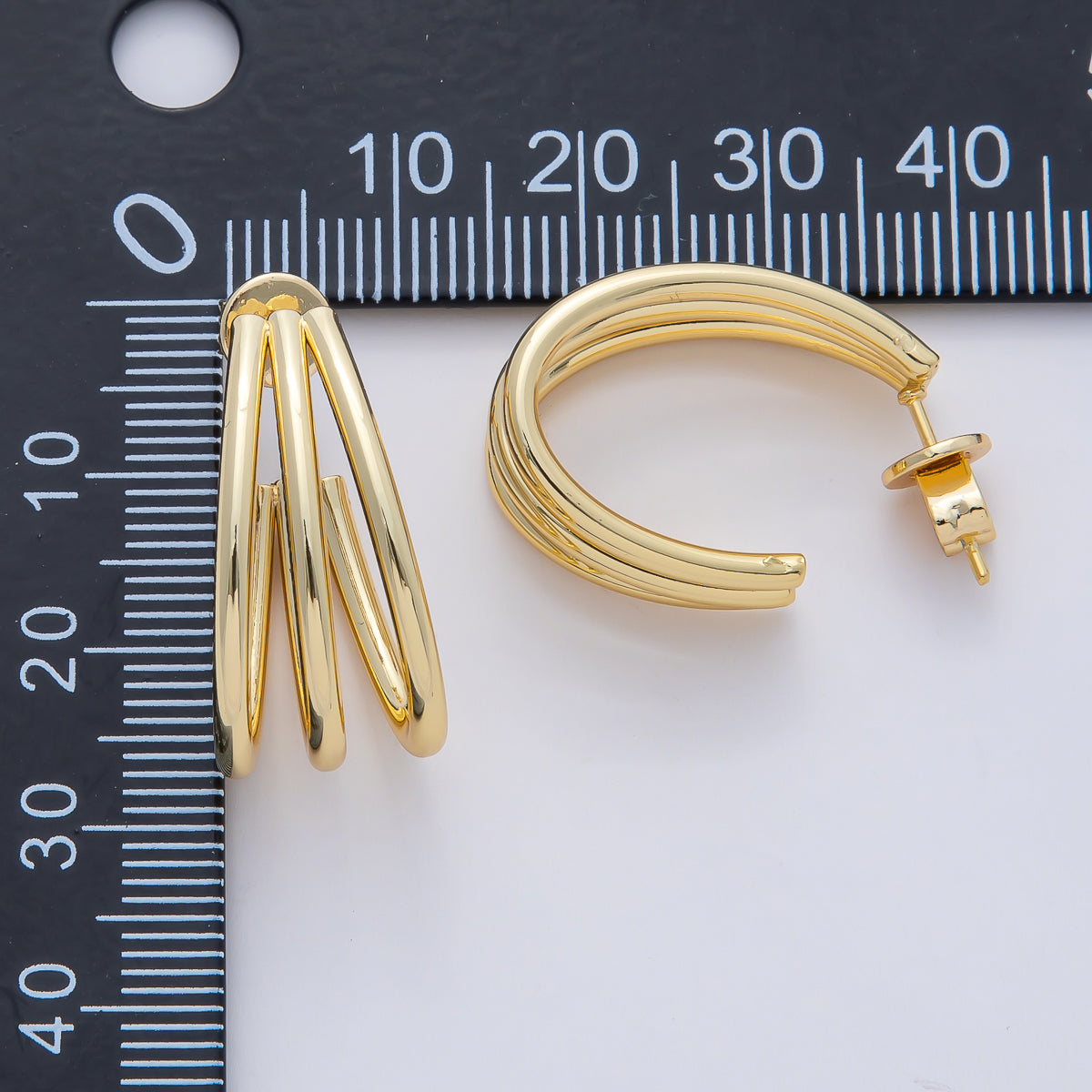 18K Gold Filled 25mm Triple Band Claw J-Shaped Hoop Earrings | AD1647