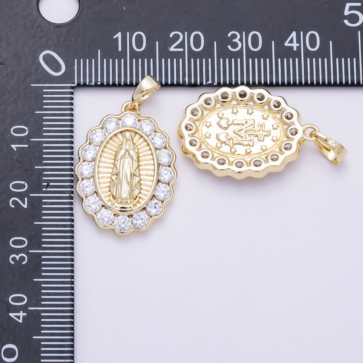 16K Gold Filled 25mm Virgin Mary Sunburst CZ Bezel Oval Pendant | Charms-01541