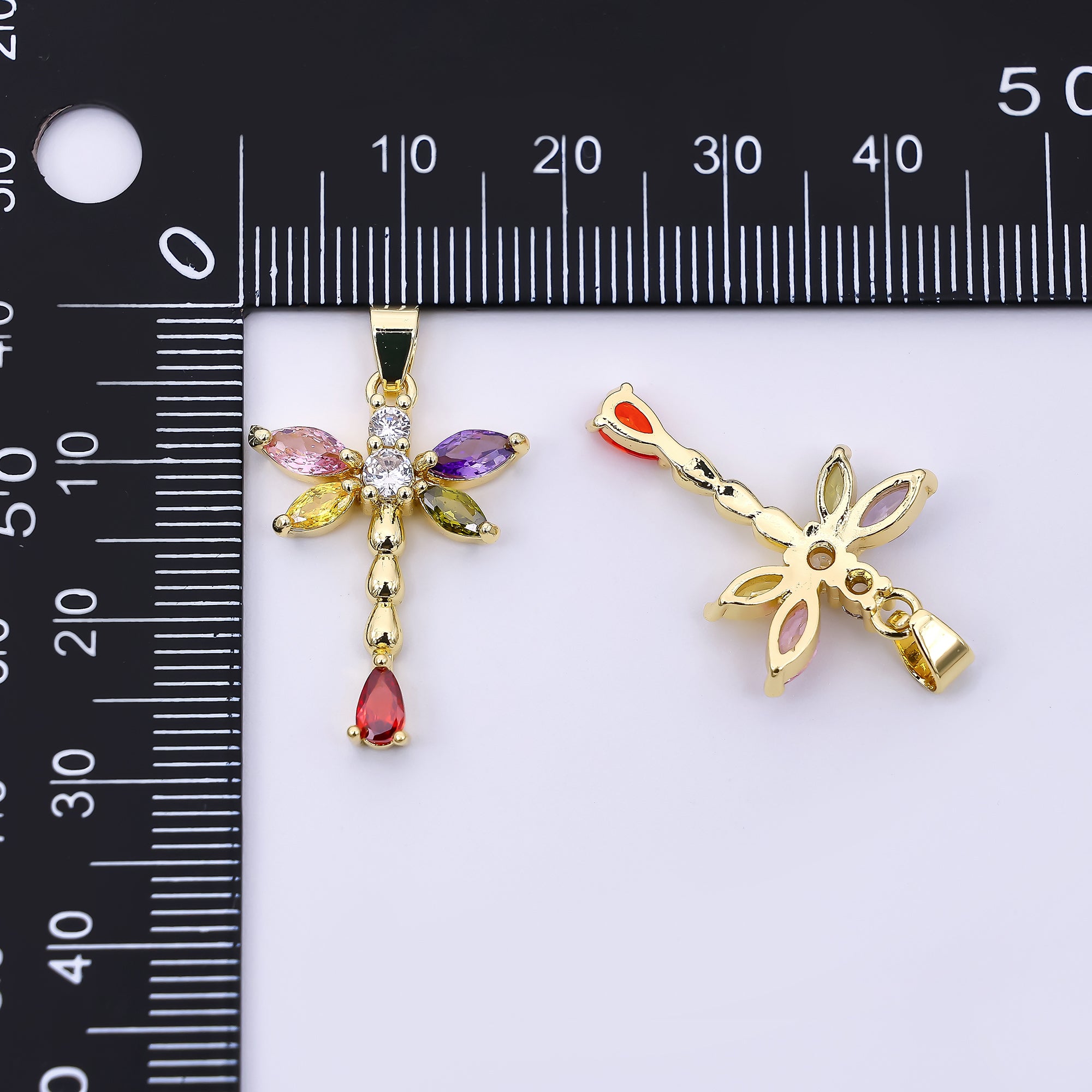 24K Gold Filled 24mm Multicolor CZ Moon Bugs Firefly Pendant | AH-540