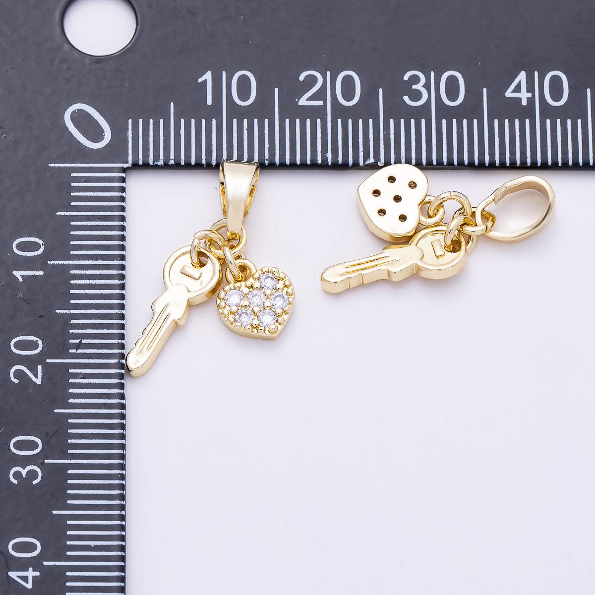 16K Gold Filled 24mm Micro Paved CZ Heart Key Pendant | Charms-01386