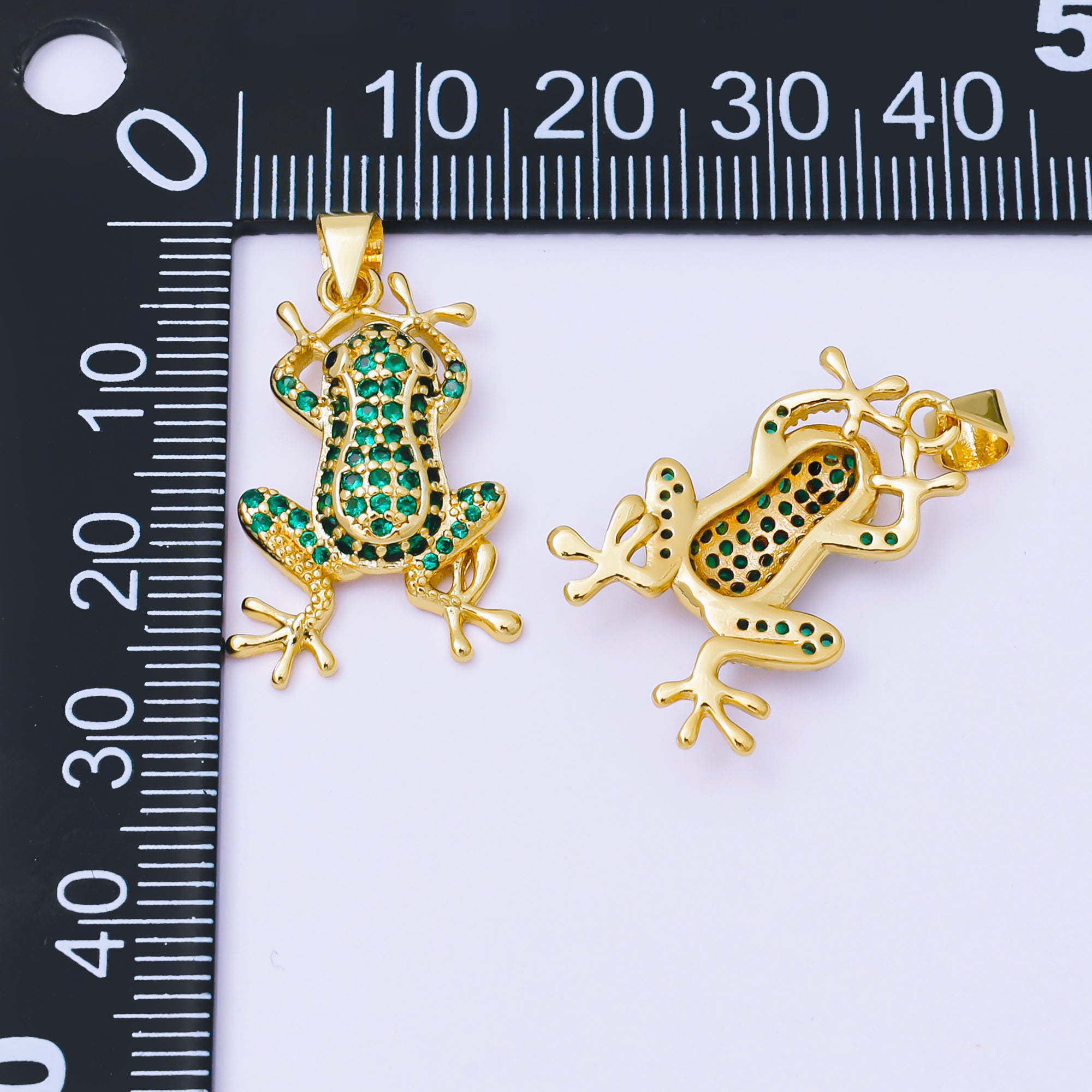 24K Gold Filled 24mm Green Micro Paved CZ Frog Pendant | AA1622
