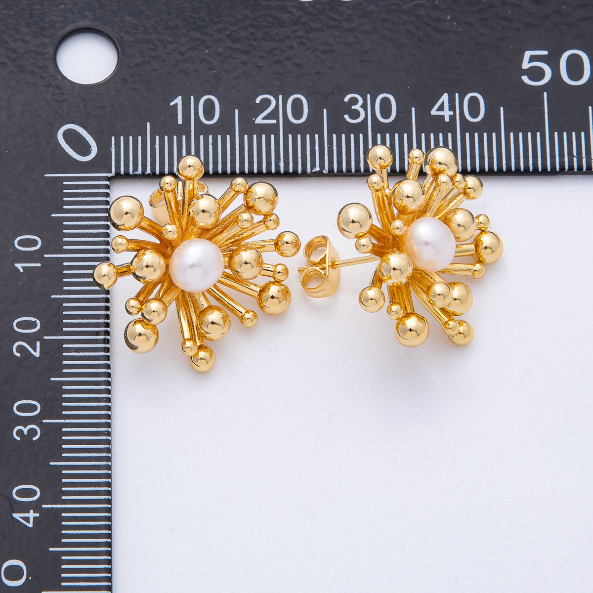 18K Gold Filled 24mm Shell Pearl Bubble Bar Burst Stud Earrings | AD1684