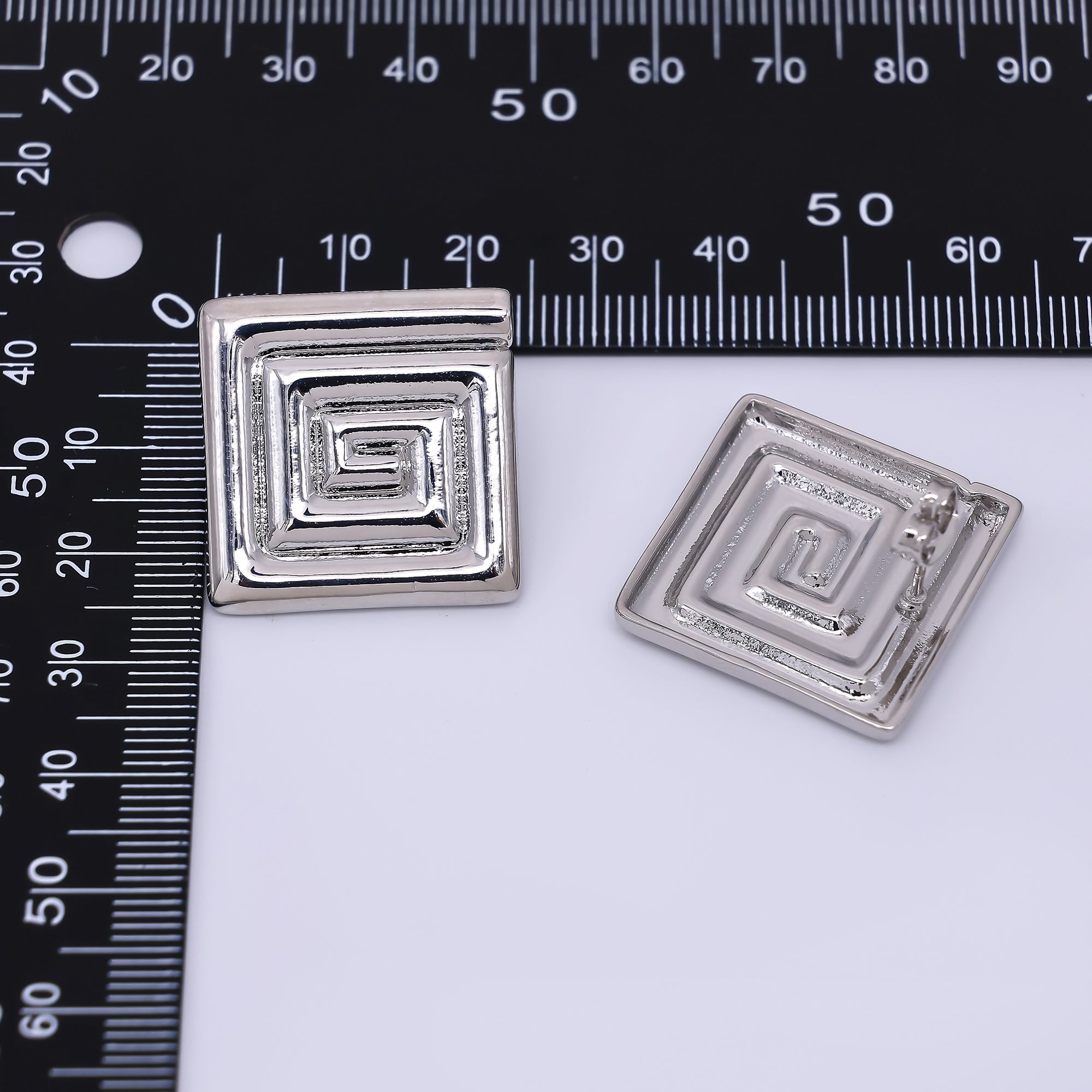 24K Gold Filled Spiral Square Dainty Stud Earrings in Gold & Silver | AJ-096 AJ-097